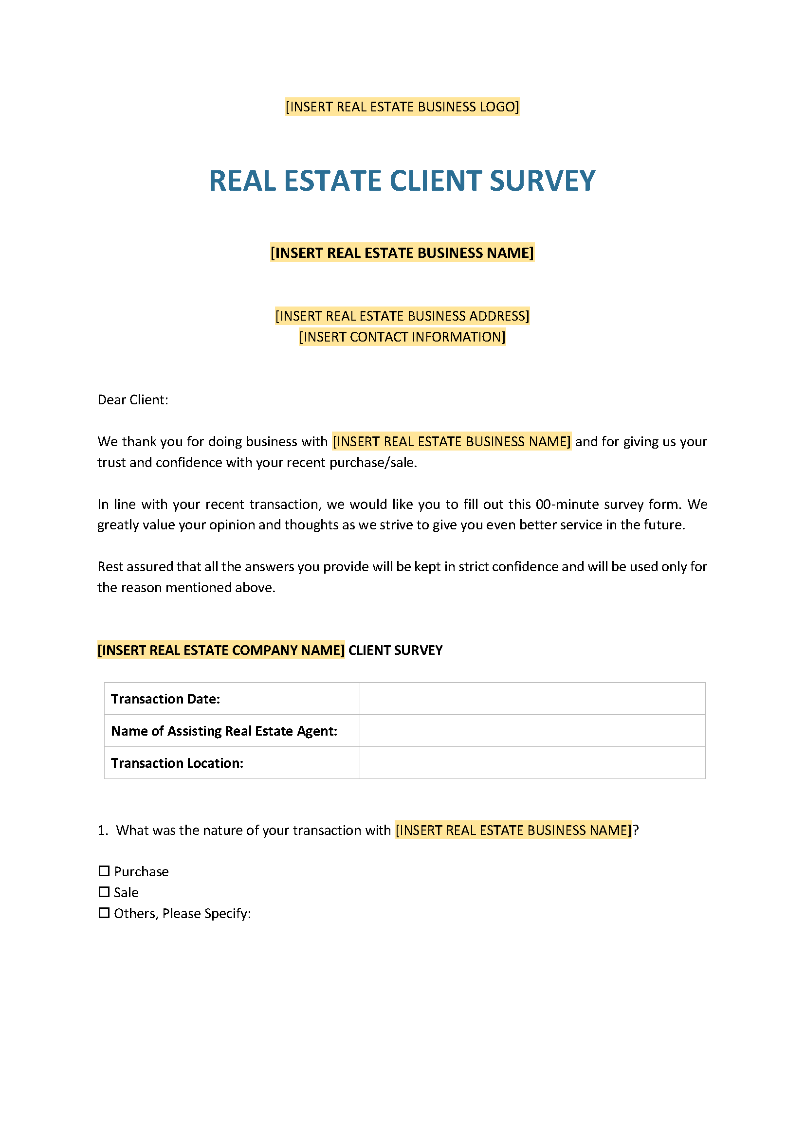 Real estate client survey